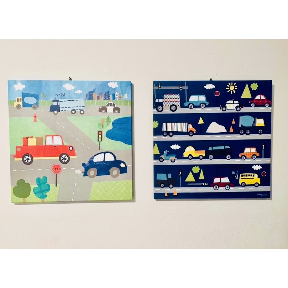 Boys Pair of Transportation Bedroom Canvas Wall Art Picture Prints
